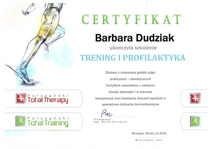 Certyfikat ukonczenia szkolenia oraz nabycia wiedzy i umiejetnosci w zakresie interoretacji oraz tworzenia cwiczen opartych o powieziowe ruchy biometryczne